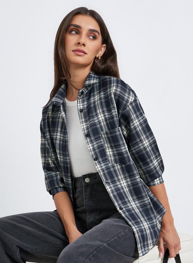 ستايلي قميص كاروهات بأكمام طويلة وقَصَّة واسعة - Image 1